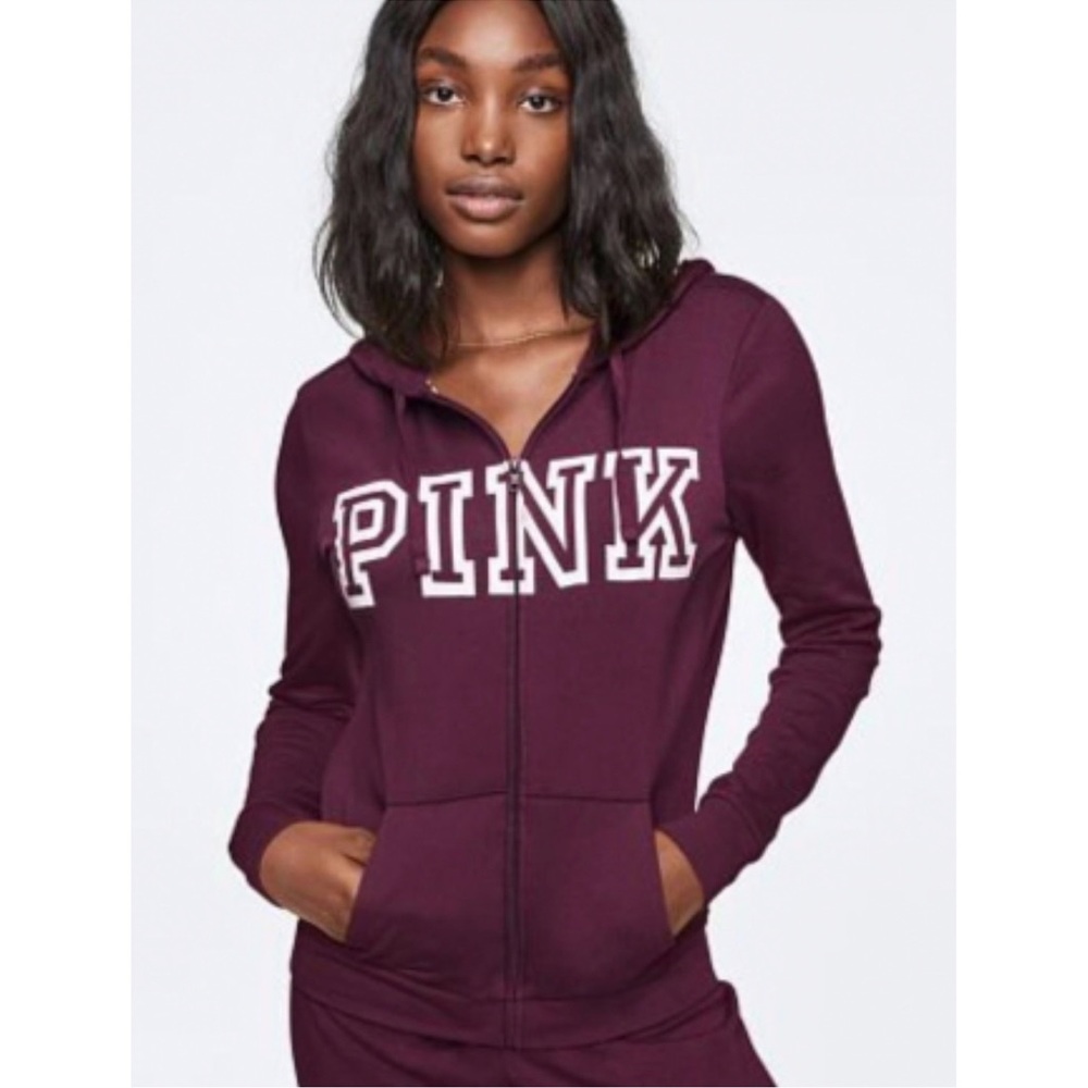 VS PINK Burgundy Full Zip Hoodie